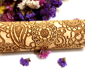 Embossing Rolling Pin, FLOWERS FLORAL PAISLEY Pattern, Laser Engraved Rolling Pin, Embossed Dough Roller, Christmas Gift, Rolling Pin, 2