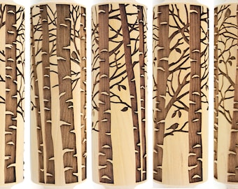 Birch Rolling Pin Embossed Forest Grove Trees Textured Cookies Shortbread Christmas Gift Clay Roller Pottery  Stamp Ceramic Tool