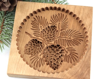 Cookie Mold, Pine Cones Springerle Mold, Wooden Cookie Embosser, Christmas Cookie Cutter, Gingerbread, Speculaas, Clay Mold, Gift