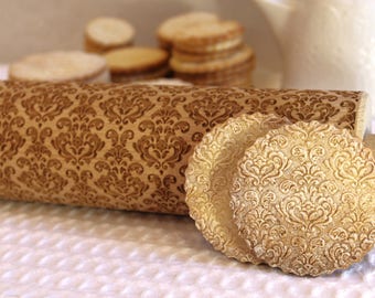 Embossing Rolling Pin Romantic Damask Christmas Gift Embossed, Gift for Her Mother Grandmother, Embossed Dough Roller, Gift for Mother, Big