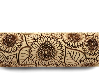 Sunflower Embossed Rolling Pin, Clay Stamp, Pottery Roller, Ceramic Tool, Christmas Gift, Textured Cookie