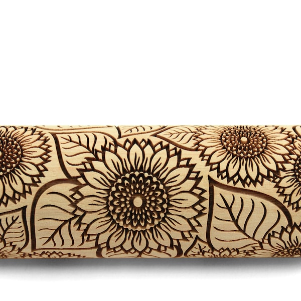 Sunflower Embossed Rolling Pin, Clay Stamp, Pottery Roller, Ceramic Tool, Christmas Gift, Textured Cookie