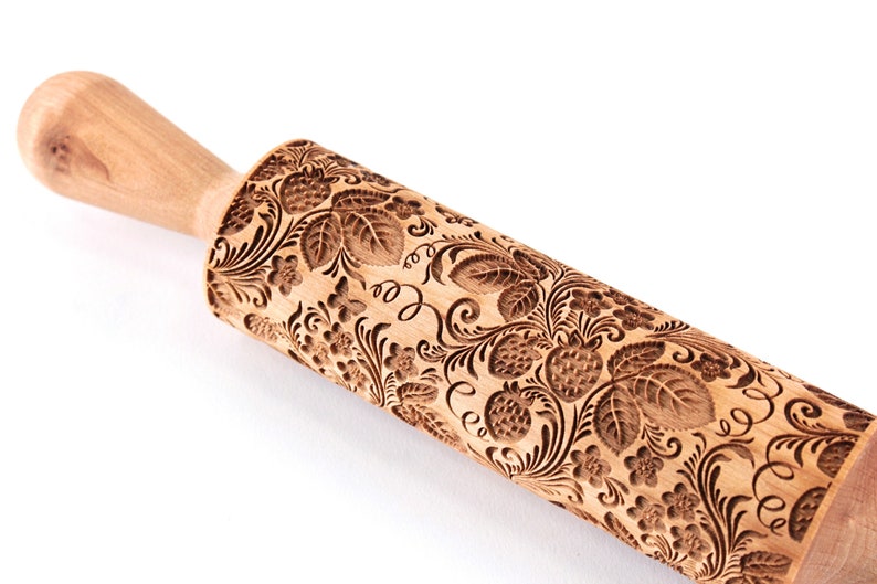 Rolling Pin Embossing Wild Strawberry Pattern, Embossed Cookies, Fondant Embosser, Clay Tools, Springerle Mold, Christmas Gift image 3