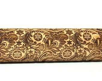 Embossed Rolling Pin Frosty Flowers, Christmas Gift, Springerle Molds Roller, Pattern Rolling Pin for Clay, Embossing, Pottery Tools, Big