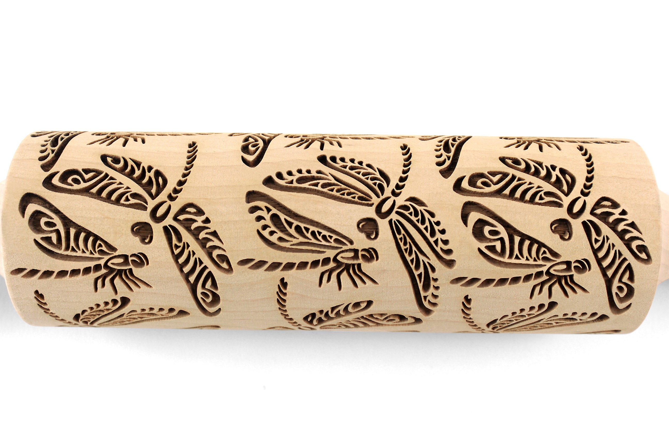 Rolling Pin for Embossed Cookies, Dragonfly Engraved Rolling Pin for Shortbread, Clay Stamp, Pottery Roller, Ceramics Tool, Christmas Gift