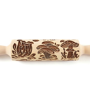Mushrooms Rolling Pin Embossed Textured Cookies Shortbread Christmas Gift Springerle Mold Clay Roller Pottery Stamp Ceramic Tool image 5