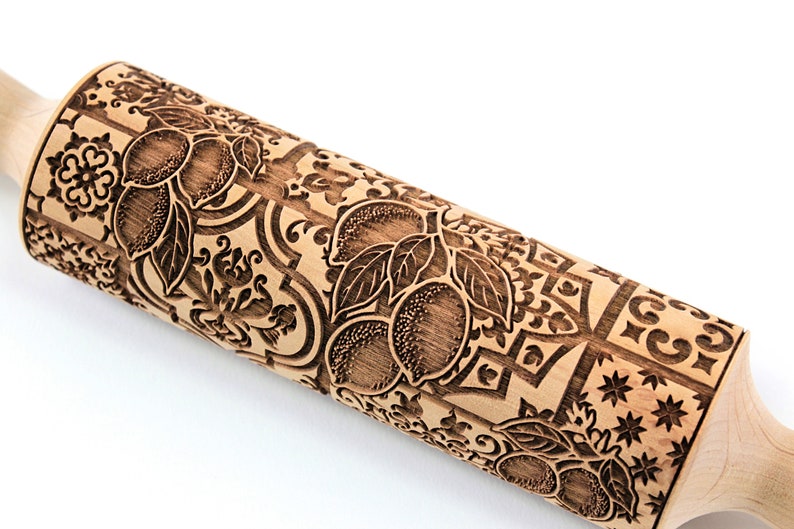 Rolling Pin Embossed Sicilian Majolica Lemon Gingerbread Shortbread Cookies, Christmas Gift, Engraved For Clay image 5