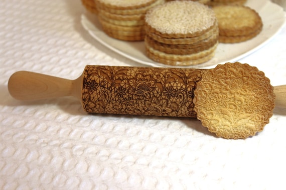 Majolica Tiles Rolling Pin for Christmas Shortbread Cookies