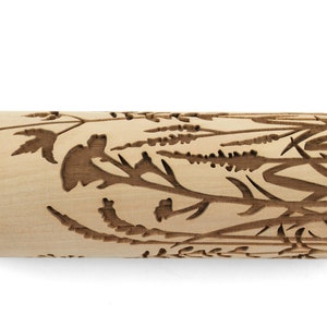 Rolling Pin Embossed, Wild Flowers and Herbs, Meadow Blooming Engraved Roling Pin, Clay Stamp, Pottery Roller, Ceramics Tool, Christmas Gift image 3