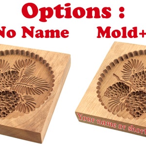 Puede incluir: Dos moldes de galletas de madera con un dise&ntilde;o de pi&ntilde;a. El molde de la izquierda no tiene texto. El molde de la derecha tiene el texto "Your name or short phrase" en la parte inferior.