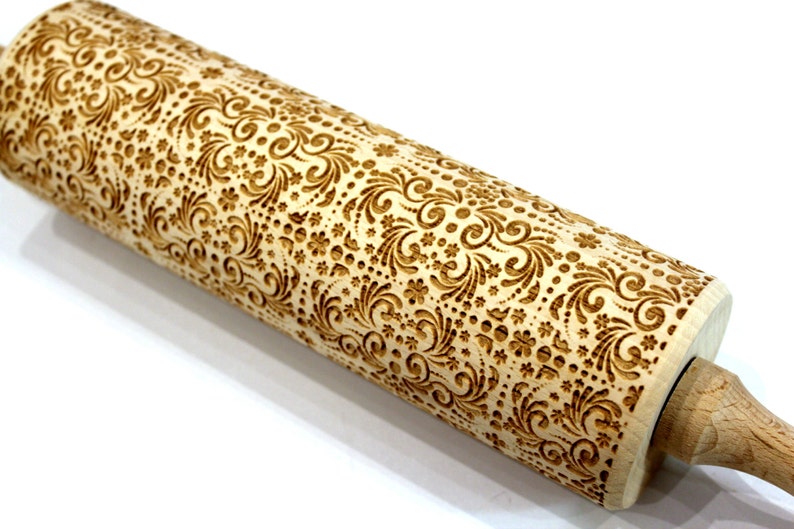 Gift for Mother Embossed Rolling Pin Gift for Her Engraved Rolling Pin Flowers Swirls Christmas Gift Big Gift for Grandmother
