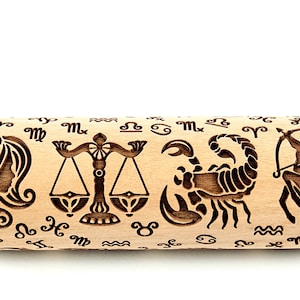 Zodiac Rolling Pin, Embossed Cookies Texturred Christmas Gift Cookie Clay Stamp, Ceramic Roller Pottery Tools Springerle Mold