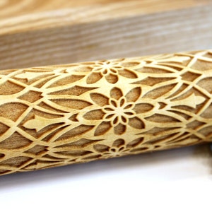 FLOWER Embossing Rolling Pin Laser Engraved, Embossed Dough Roller, FLORAL FOLK  Pattern, Christmas Gift, Personalized Rolling Pin, 5