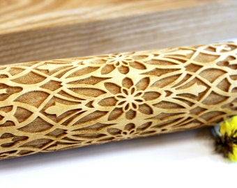 FLOWER Embossing Rolling Pin Laser Engraved, Embossed Dough Roller, FLORAL FOLK  Pattern, Christmas Gift, Personalized Rolling Pin, 5