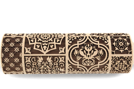 Majolica Tiles Rolling Pin for Christmas Shortbread Cookies