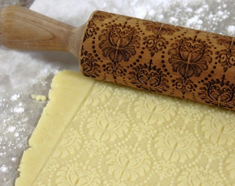 Damask 1 Rolling Pin Embossed Patterned Laser Engraved Rolling Pins Baking Gifts Christmas Gift For Daughter Soap Fondant Embosser Floral