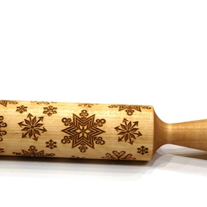 Engraved Rolling Pin Snowflake, Embossing Rolling Ping, Christmas Gift, Christmas Pattern Roller, Embossed Dough Roller, Dough Roller