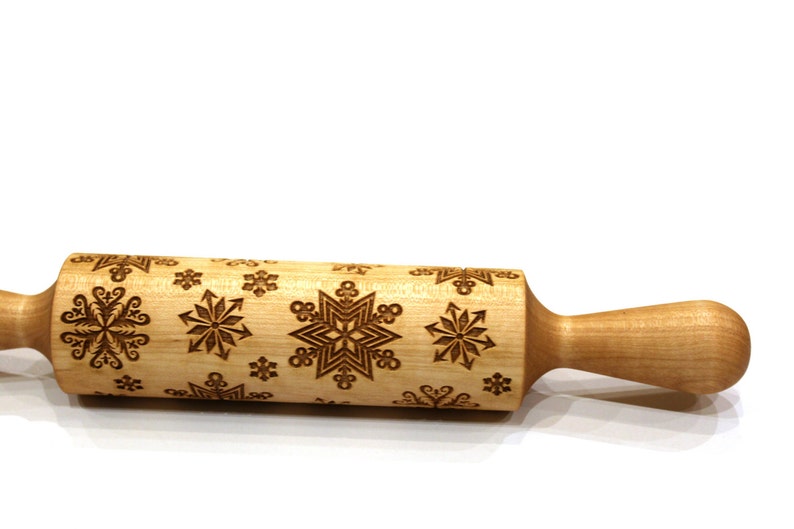 Engraved Rolling Pin Snowflake, Embossing Rolling Ping, Christmas Gift, Christmas Pattern Roller, Embossed Dough Roller, Dough Roller image 1