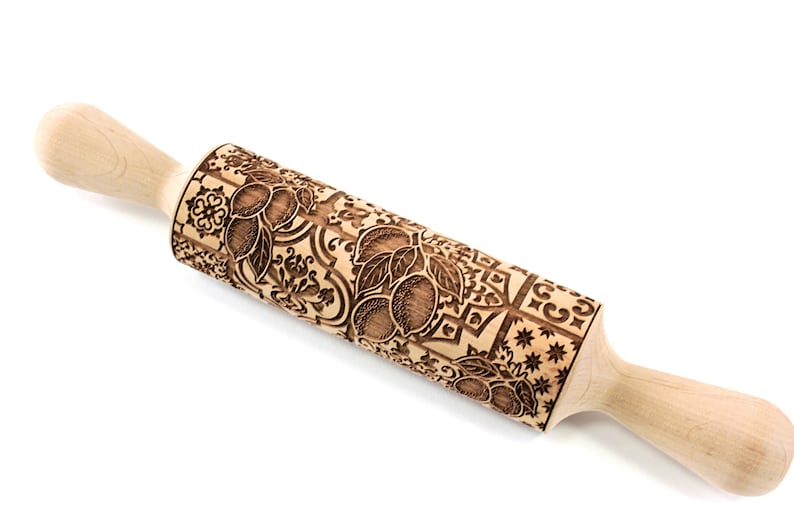 Rolling Pin Embossed Sicilian Majolica Lemon Gingerbread Shortbread Cookies, Christmas Gift, Engraved For Clay image 3