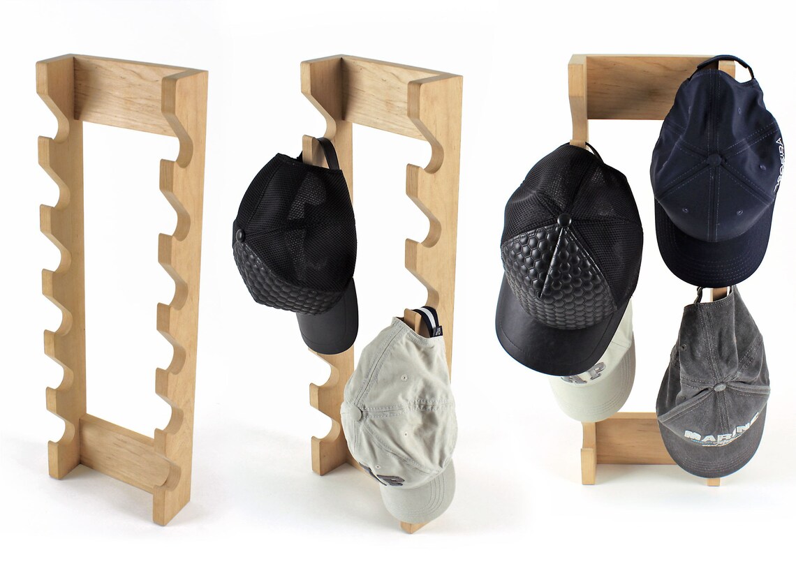 Handcrafted Solid Wood Baseball Cap Rack - Holds 12 Caps - Wall Mounted ...