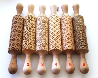 SET ON SALE!!! 5 or 6 Lazer Engraved Rolling Pins, Embossing Rolling Pins, Personalized Rolling Pins, 6 glamorous patterns!!!