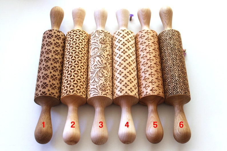 SET ON SALE 5 or 6 Lazer Engraved Rolling Pins, Embossing Rolling Pins, Personalized Rolling Pins, 6 glamorous patterns image 1