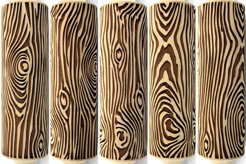 Wood Texture Embossed Rolling Pin, Clay Stamp, Pottery Roller, Ceramic Tool, Christmas Gift, Textured Cookie image 3