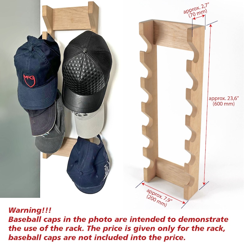 Woodworker Baseball Cap Rack Handcrafted Solid Wood Baseball Cap Rack - Holds 12 Caps - Wall Mounted ...