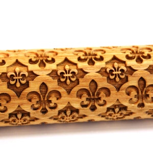 Rolling Pin Fleur de Lis 4 Engraved Embossing Rolling Pin, Embossed Dough Roller, Christmas Gift, Pattern Roller, Laser Engraved Rolling Pin