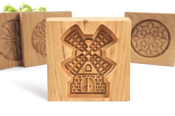 Wooden Cookie Mold Windmill, Springerle Mold, Xmas Cookie Cutter, Cookie Embosser, Gingerbread, Speculaas, Clay Mold, Gift