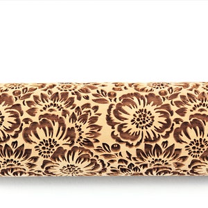 Camelia Rolling Pin Embossed Flowers Textured Cookies Shortbread Christmas Gift Clay Roller Pottery Stamp image 1