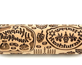 Happy Hanukkah Rolling Pin, Embossed Shortbread Sugar Cookies, Christmas Gift Gingerbread Clay Stamp, Ceramic Roller