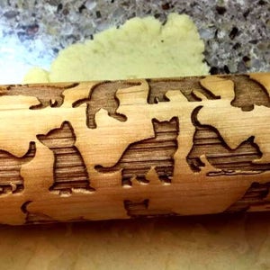 ENGRAVED ROLLING PIN Cats, Kittens, Embossing Rolling Pin, Christmas Gift, Pattern Roller, Embossed Dough Roller, Laser Engraved