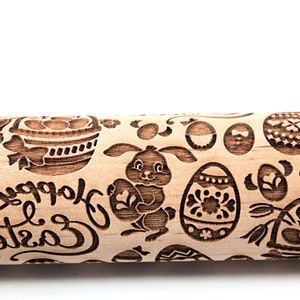 Happy Easter Rolling Pin, Embossed Rabbit Eggs Shortbread Cookies, Christmas Gift Gingerbread Clay Stamp, Ceramic Tool Roller