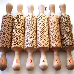 SALE Embossing Rolling Pins Laser Engraved, Embossed Rolling Pin, Dough Roller, Christmas Gift, 6 glamorous Patterns image 1