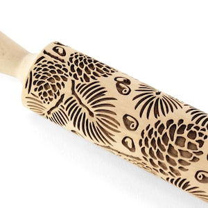 Rolling Pin Embossed for Textured Cookies, Pine Cones with Needls and Nuts, Clay Stamp, Pottery and Ceramics Roller, Christmas Gift