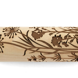 Rolling Pin Embossed, Wild Flowers and Herbs, Meadow Blooming Engraved Roling Pin, Clay Stamp, Pottery Roller, Ceramics Tool, Christmas Gift image 2
