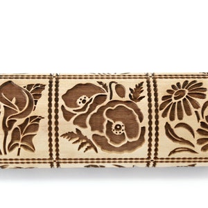 Rolling Pin Embossed Bouquet Of Flowers Textured Cookies Shortbread Christmas Gift Clay Roller Pottery Stamp