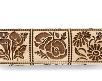 Rolling Pin Embossed Bouquet Of Flowers Textured Cookies Shortbread Christmas Gift Clay Roller Pottery Stamp