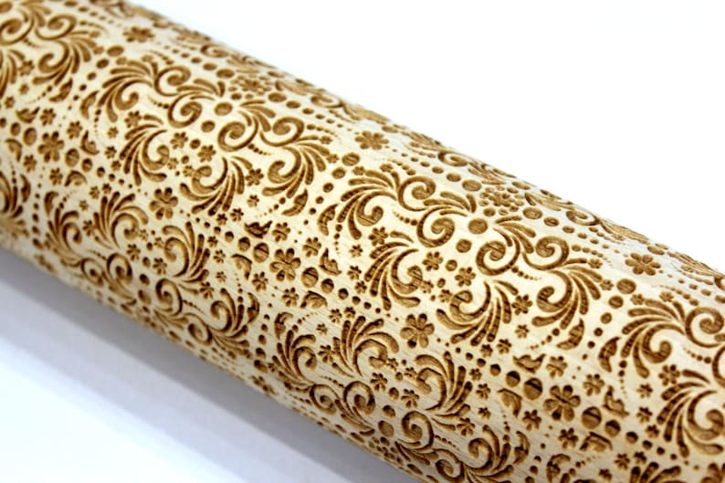 Gift for Mother Embossed Rolling Pin Gift for Her Engraved Rolling Pin Flowers Swirls Christmas Gift Big Gift for Grandmother