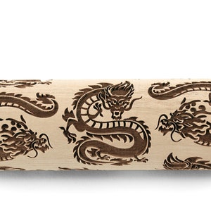 Dragon Embossed Rolling Pin, Clay Stamp, Engraved Pottery Roller, Ceramics Tool, Christmas Gift, Shortbread Cookies, Springerle