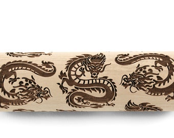 Dragon Embossed Rolling Pin, Clay Stamp, Engraved Pottery Roller, Ceramics Tool, Christmas Gift, Shortbread Cookies, Springerle