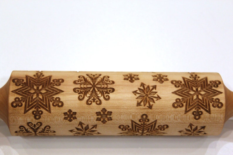 Engraved Rolling Pin Snowflake, Embossing Rolling Ping, Christmas Gift, Christmas Pattern Roller, Embossed Dough Roller, Dough Roller image 2
