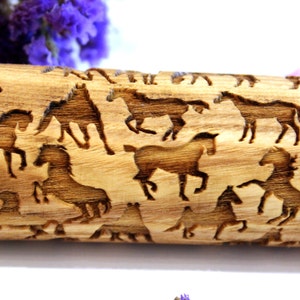 Engraved Rolling Pin HORSE, Embossed Rolling Pin, Embossing Rolling Pin, Christmas Gift, Pattern Roller, Dough Roller, Lazer Engraved
