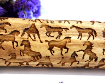 Engraved Rolling Pin HORSE, Embossed Rolling Pin, Embossing Rolling Pin, Christmas Gift, Pattern Roller, Dough Roller, Lazer Engraved