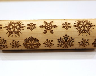 SNOWFLAKE 1 Engraved Embossed Rolling Pin, Dough Roller, Embossing Rolling Ping, Christmas Gift, Christmas Pattern Roller