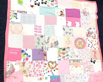 Handmade custom patchwork memory blanket, keepsake memory throw