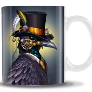 Steampunk Raven viene en dos tamaños 11 o 15oz, Steampunk Mug
