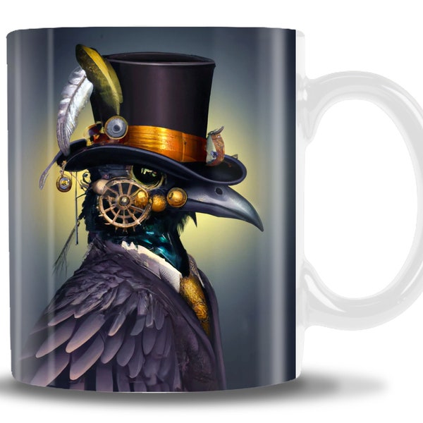 Steampunk Raven viene en dos tamaños 11 o 15oz, Steampunk Mug