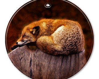 Fox on Stump 2 Sided Ceramic Ornament - Fox - Christmas - Gifts - Unique Gifts